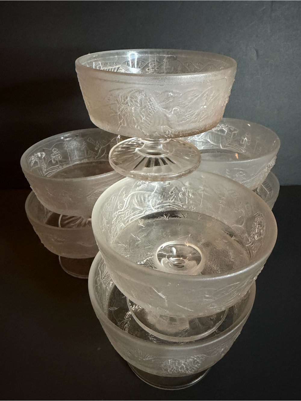 7 Westward Ho Footed Compote Dessert Sauce Dish 3” frosted glass Deer Buffalo